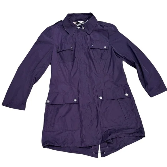 Burberry Brit Jacket Women's 12 Purple Nova Collar Back/Lining No Belt Or Hood‎